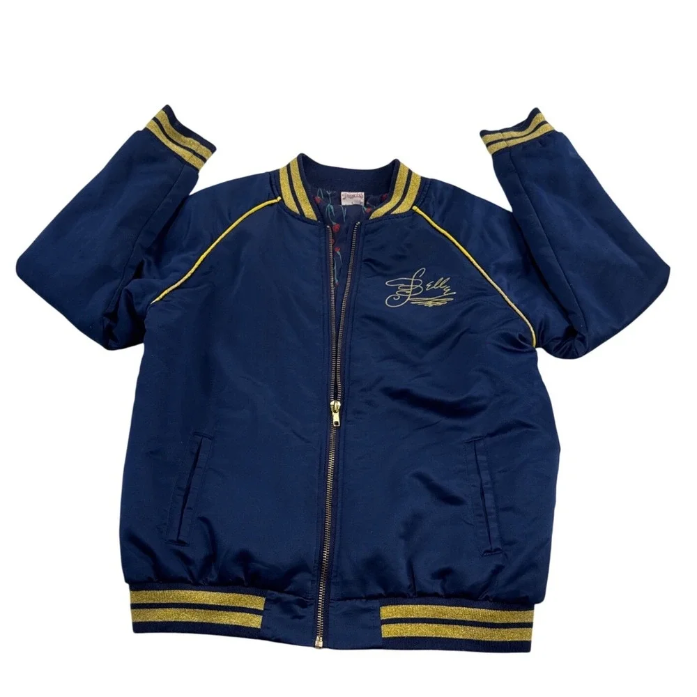 Y2K‎ Disney Princess Belle Bomber Jacket Blue Satin Rose Embroidered Girls